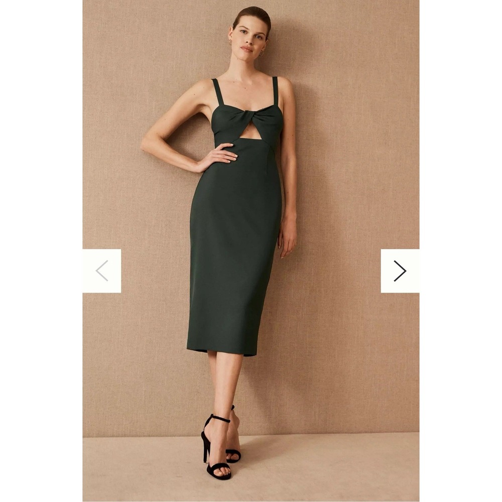 BHLDN Evonna Twist-Front Dress Size 6 Dark Green Midi Bridesmaid Graduation